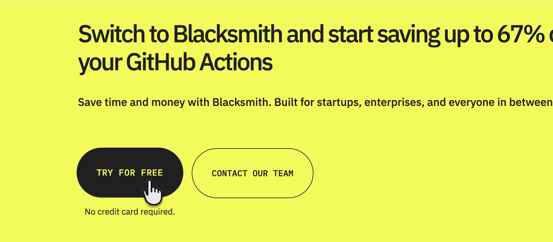 Blacksmith free-trial pricing promotion.