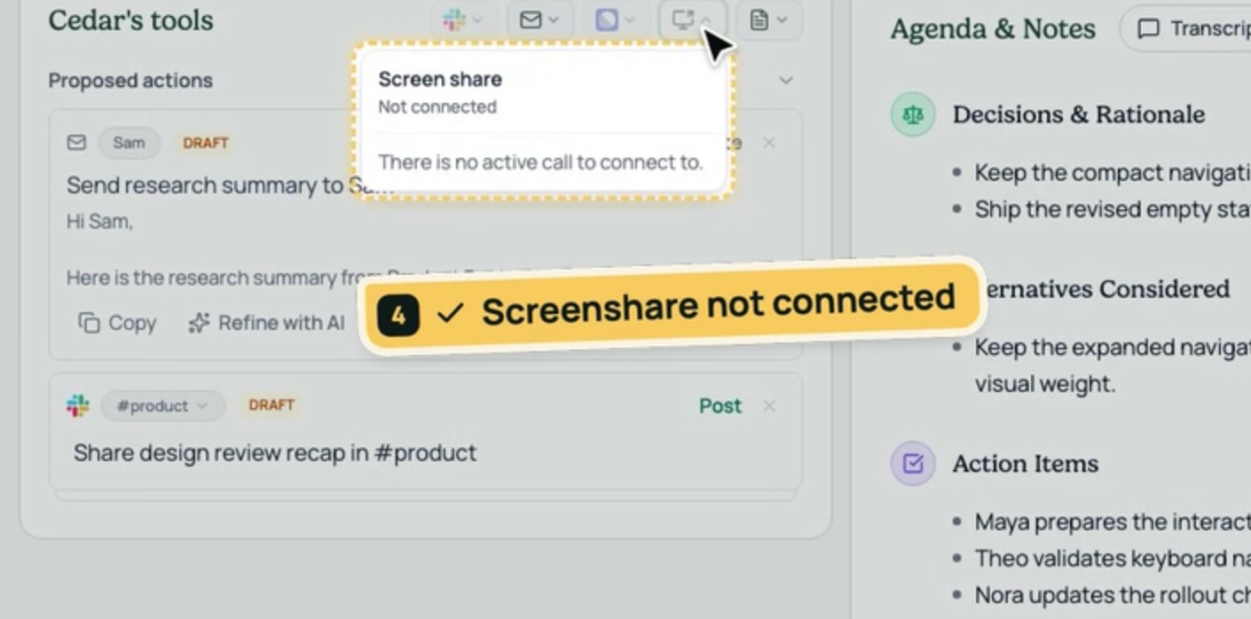A Powerplant demo showing a screenshare connection notification.
